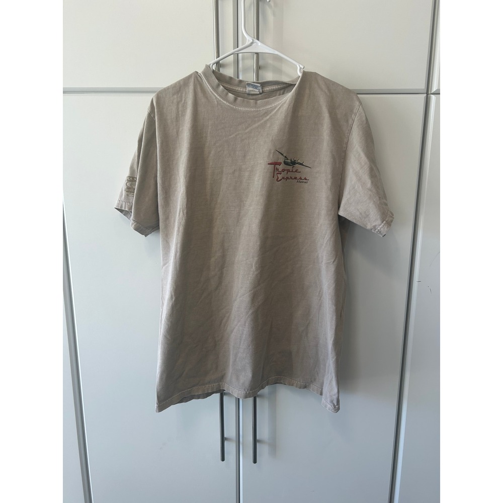 Crazy Shirts Hawaii Tropic Express Kona Coffee Dyed T-Shirt Tan Mens Medium